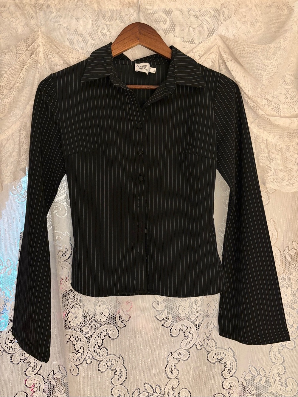 Princess Polly Black Pinstripe Button-Down Shirt